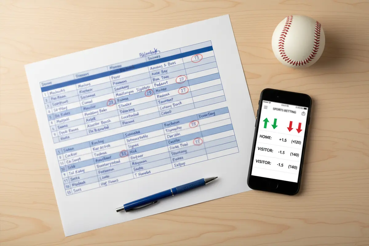 Wettschein mit Baseball-Wettarten wie Moneyline und Run Line