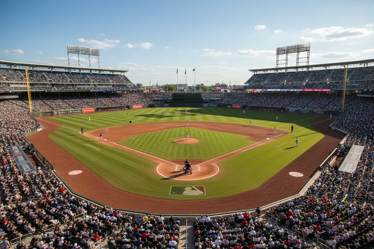 Baseball Wetten für Anfänger – Blick auf ein MLB-Spielfeld bei Tageslicht