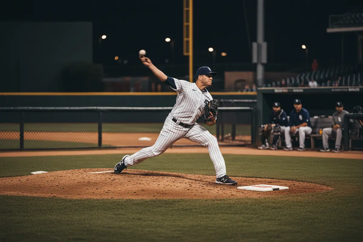 Bullpen Analyse Baseball – Relief Pitcher wärmt sich im Bullpen auf
