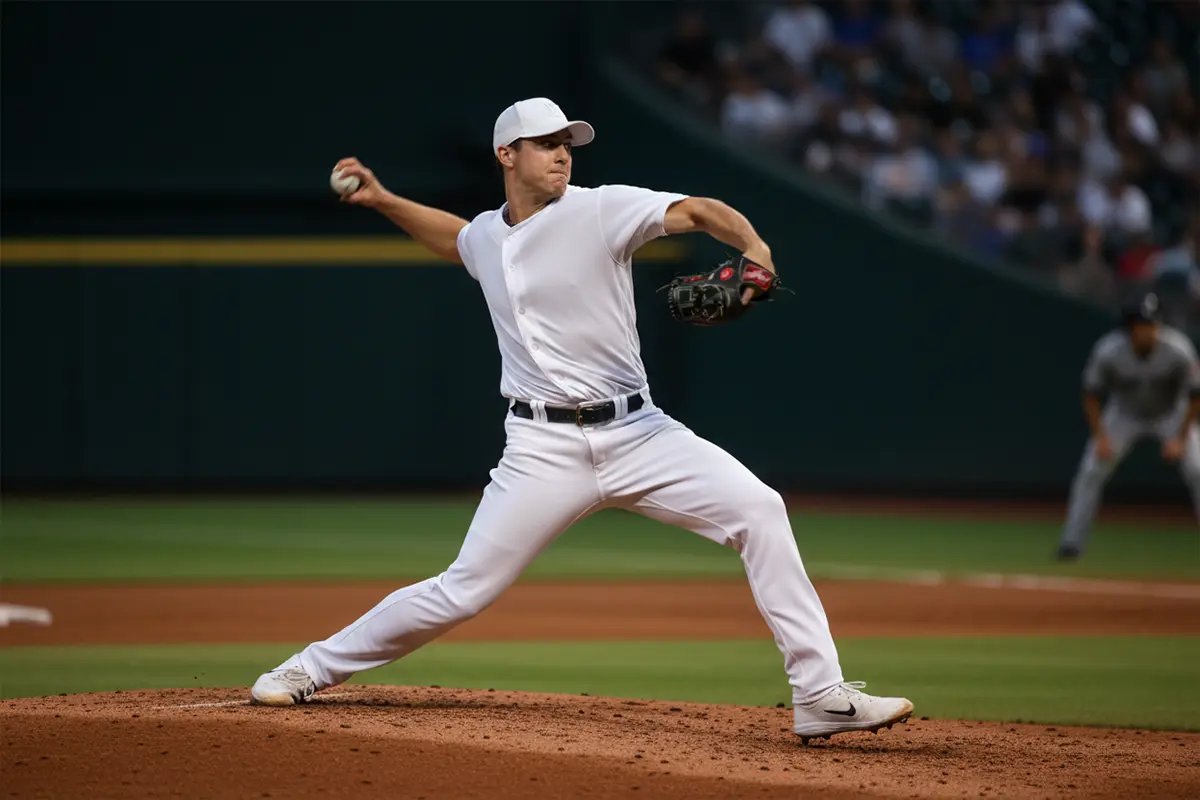 Pitcher beim Wurf auf dem Mound – Analyse von ERA und WHIP für Baseball-Wetten