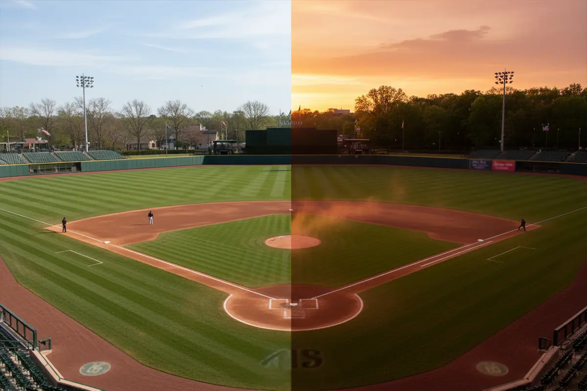 Saisonale Wettmuster MLB – Baseballfeld im Wechsel der Jahreszeiten